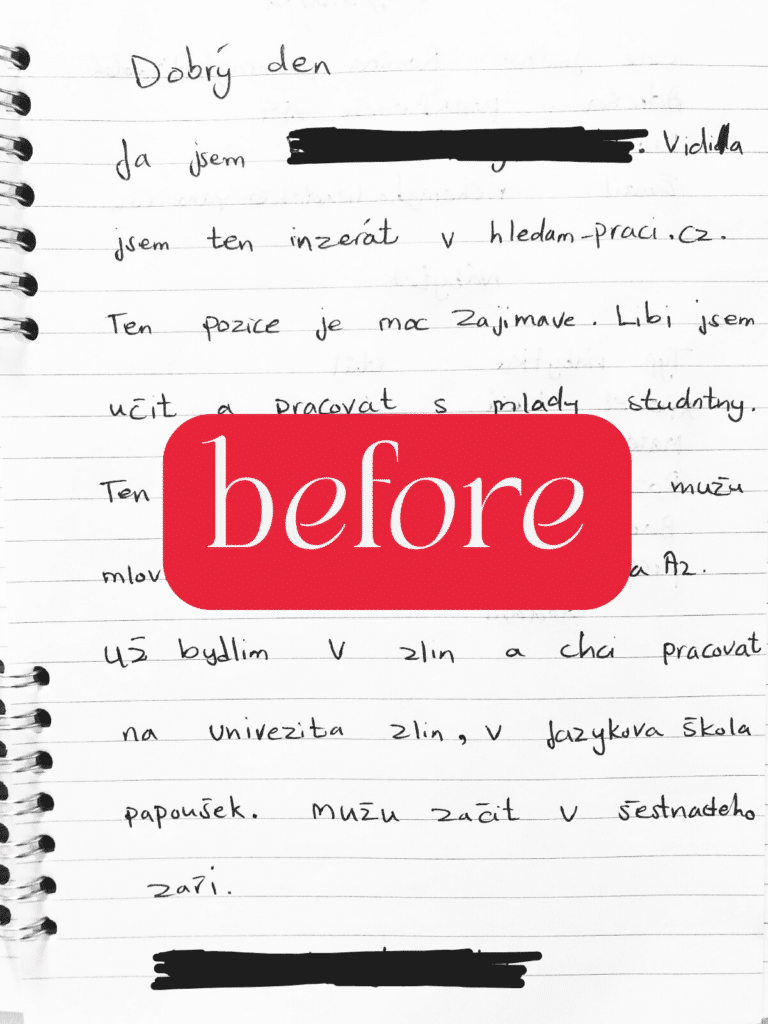 example of student's writing exam A2 for residence, before feedback