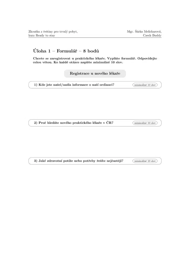New format of the A2 exam for permanent residence, from April 2026 – writing task 1 (form).